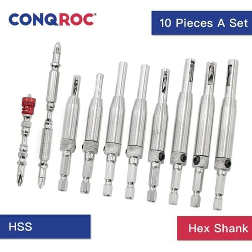 10pcs HSS Self Centering Hinge Drill Bits Set Hex Shank Wood Hole Saw Cutter with Magnetic Screwdriver Drill Bits Kit with Case