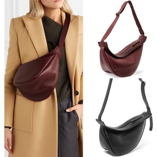 PU Leather Shoulder Chest Bag for Woman 2021 New Wide Single Strap Solid Zipper All Match Half Moon Crossbody Bag Ladies Handbag