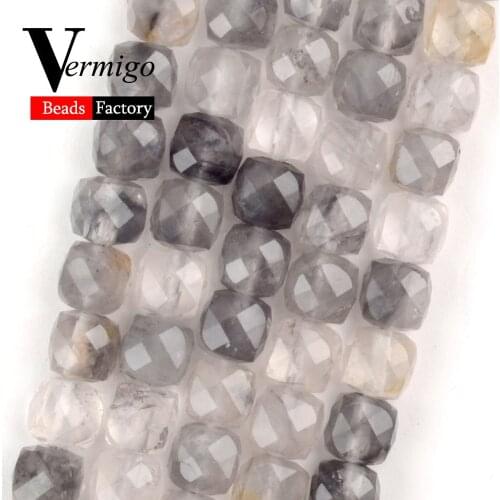 Natural Stone 5mm Faceted Gray Crystal Quartz Square Beads for Jewerly Making Bracelets Accessories Handmade Jewellery 15"