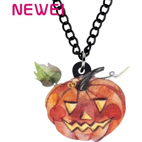 Newei Acrylic Halloween Evil Smile Pumpkin Head Necklace Choker Long Pendant Collar Festival Jewelry For Women Girl Novelty Gift
