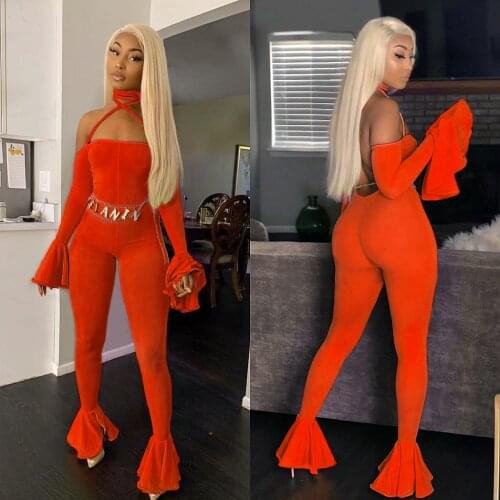 2021 Summer New European and American Sexy Open Back Ear Sleeve Jumpsuit