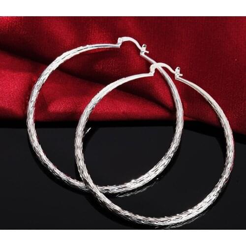 New Selling 925 Sterling Silver Earrings for Women fashion Jewelry 7CM Big circle Wave pattern earrings Valentines Day Gifts