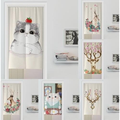 Lovely Animal Linen Door Curtain Bedroom Partition Curtain Homen Decor Kitchen Half Panel Curtain Blackout Curtain