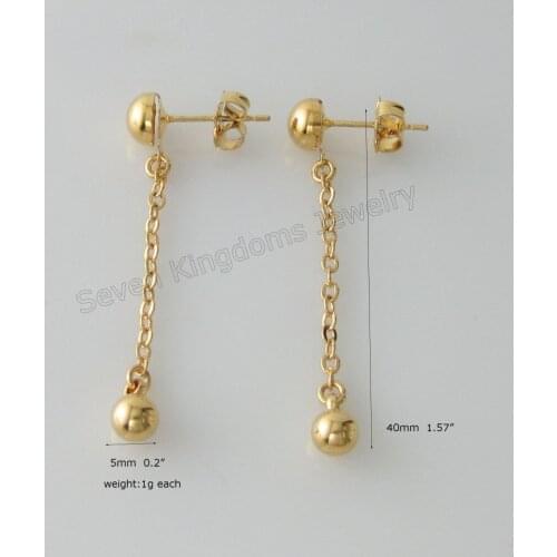 PLAIN BALL CHARM CHOKER DIAMETER 0.2" TALL 40MM 1.57" YELLOW GOLD GP OVERLAY DANGLE EARRING