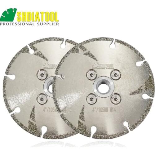 SHDIATOOL 2pcs 4" Coated diamond cutting & grinding disc M14 flange with protection 105MM electroplated diamond blade