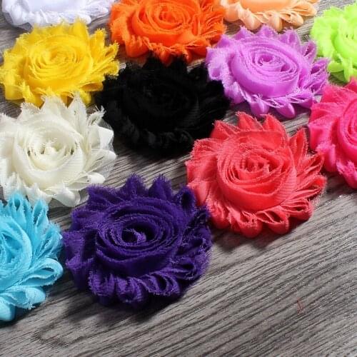 120pcs/lot 2.6" 19 colors Fashion Chic Shabby Chiffon Flowers For Kids Hair Accessories 3D Frayed Fabric Flowers For Headbands
