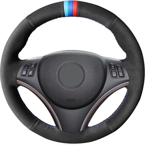 Hand-Stitched Black Genuine Leather Suede Soft Car Steering Wheel Cover For BMW E90 320i 325i 330i 335i E87 120i 120d