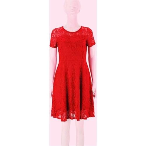 Temperament Fashion Round Neck Short-sleeved Lace Dress Slim Wild Multi-color A - Word Dress Free Shipping