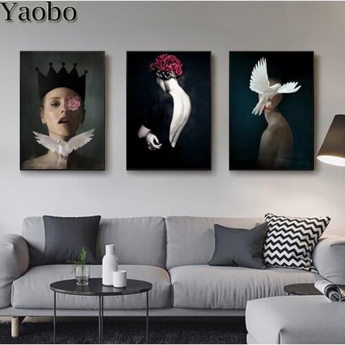 Triptych,3d cross stitch,diamond painting Nordic woman bird painting 5d full drill square round diamond embroidery new arrivals