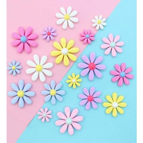 20pcs Mixed Color Kwaii Daisy Resin Flowers Part Girl Cute Headwear Hair Scrapbooking Cabochon Decorate For Craft Embellishments