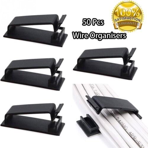 50 Pcs Cable management Clip Organizer Clips Cable Management Desktop & Workstation ABS Wire Manager Cord Holder