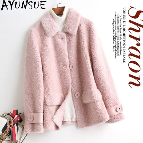 AYUNSUE Autumn Short Wool Jacket Women Winter 2021 100% Real Sheep Shearling Coat Female Womens Fur Coat Casaco Feminino Gxy364