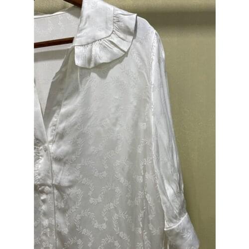 Womens Casual Shirt Peter Pan Collar Frilled Leaf Jacquard Single Breasted 2021 Early Autumn New Ladies Solid Color Blouse