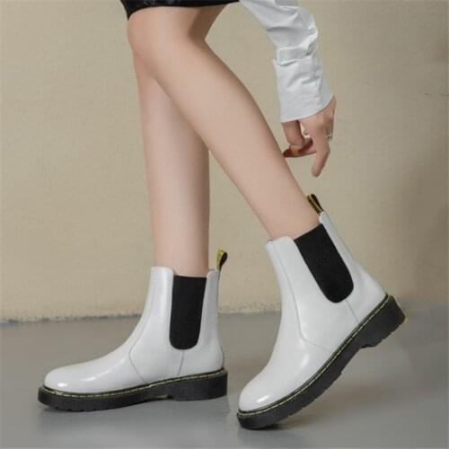 PXELENA Hot Women PU Leather Chelsea Ankle Boots Low heels Casual Comfort Daily Shoes 2020 Autumn Winter Black White Plus Size