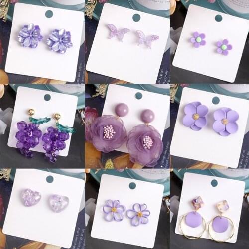 Sweet Earrings Trendy Purple Flower Dangle Drop Earring For Women Korean Small Fresh Ear Rings Jewelry Gift Girl Accessories