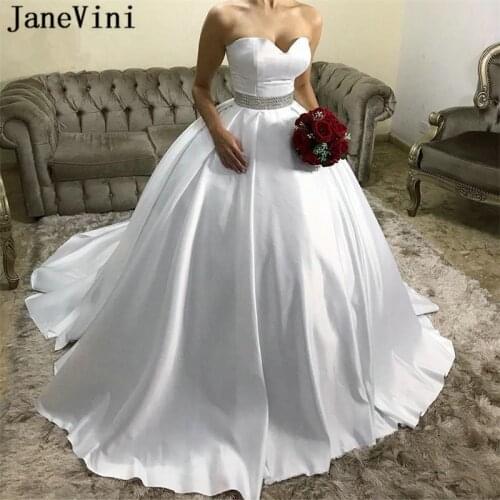 JaneVini Elegant White Plus Size Wedding Dress Satin Long Beaded Sweetheart Sleeveless Ball Gown Bridal Dresses Vestido De Noiva