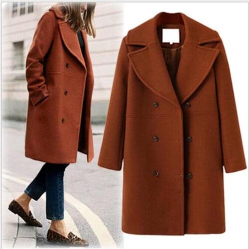Women office formal coat Blend Warm Long Coat Plus Size Female Slim Fit Lapel Overcoat Autumn Winter long Outerwear CL53