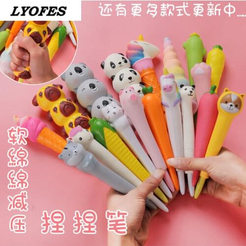 1 Pcs Cute Creative Sponge Decompression Soft Gel Pen Slow Rebound Pinch Pens Kawaii Cartoon Stationery rabbit fox
