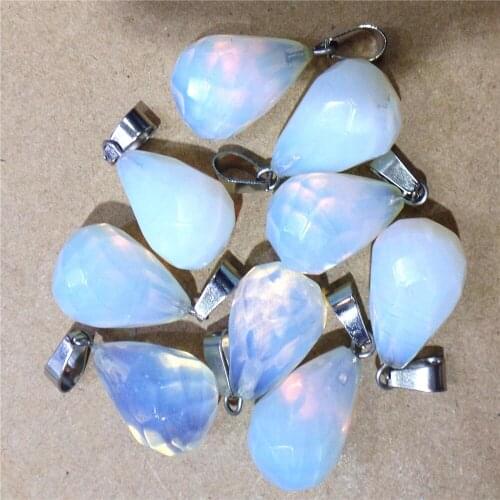 10Pcs 20x14mm White Opal Facet Teardrop Pendant Beads For DIY Jewelry Making Necklace Accessories Special Gift