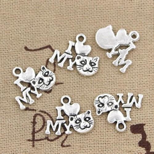 15pcs Charms I Love My Cat 17x14mm Antique Making Pendant fit,Vintage Tibetan Bronze Silver color,DIY Handmade Jewelry