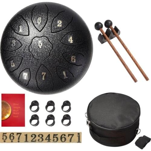 8 inch Hand Pan Drum Ethereal Rhythm Drum 11 Tone Steel Tongue Drum Percussion Musical Instrument with Drum Mallets Music Book