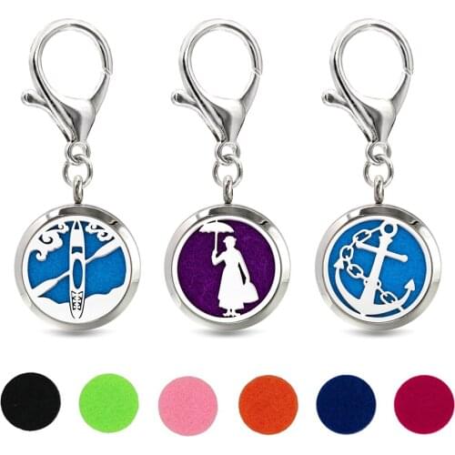 Anchor Bridge Key Chain Essential Oil Perfume Diffuser 30mm Magnetic Locket with Lobster Clasp Key Ring 10pcs Pads Free
