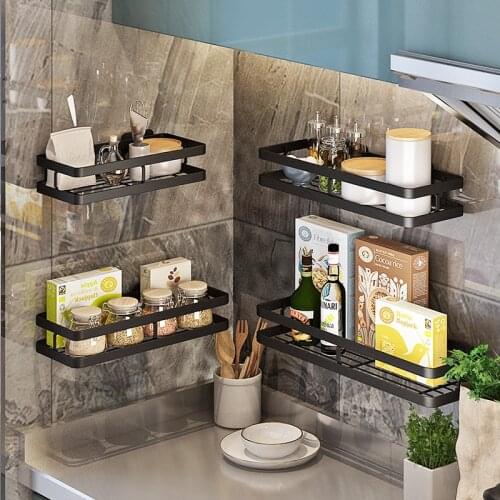 No Drilling Wall Mounted Stainless Steel Kitchen Spice Rack Seasoning Boxes Jars and Bottles Organizer Gadgets Tools Container