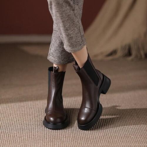 Fashion Concise Womens Boots 2021 Autumn Winter Thick Heels Shoe Woman Classic Design Party Working Chelsea Boots