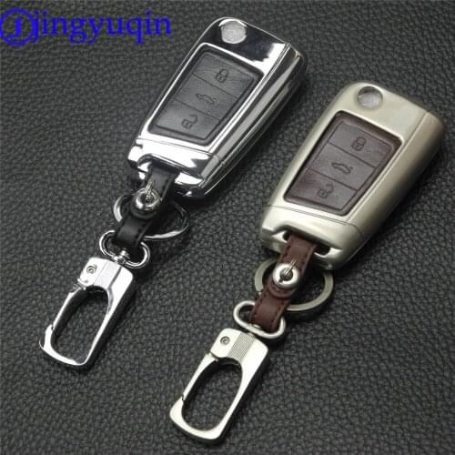 For Volkswagen VW Golf 6 Polo MK6 Tiguan Skoda Octavia 2 Seat Leon Cupra 3 Buttons Zinc Alloy+Leather Keychain Key Cover Case