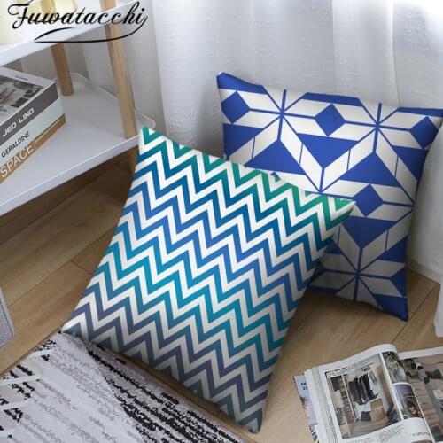 Fuwatacchi Geometric Pattern Pillow Cover Blue Striped Cushion Covers for Home Sofa Couch Chair Decorative Throw Pillowcases New