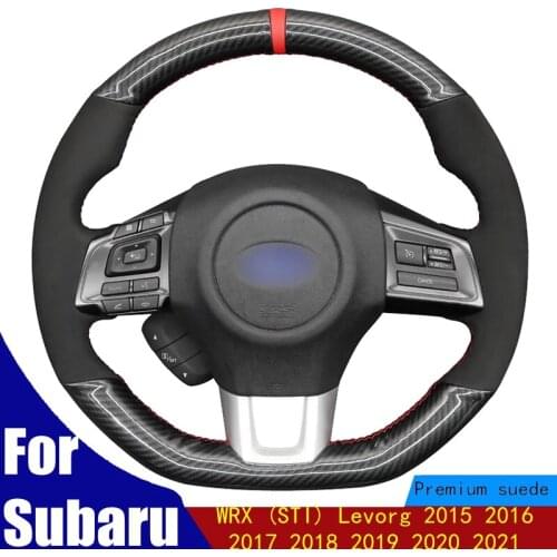 Steering Wheel Cover Red Marker Black PU Carbon Fiber For Subaru WRX (STI) Levorg 2015 2016 2017 2018 2019 2020 2021