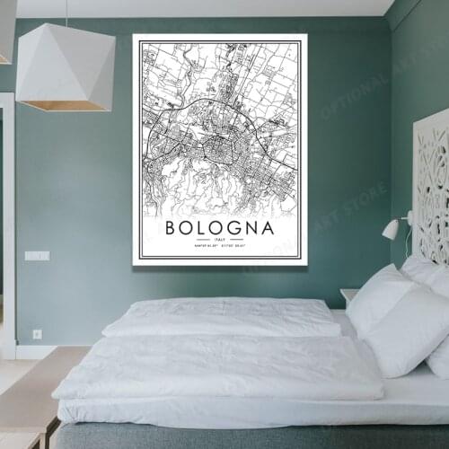 Black And White World City Map BOLOGNA Wall Art Canvas Poster Prints Nordic Style Paintings Picture For Living Room