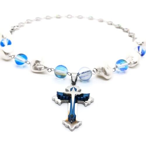 Net Red Diamond Cross Pendant Necklace Retro Color Bead Irregular Personality Hip Hop Men and Women Clavicle Chain