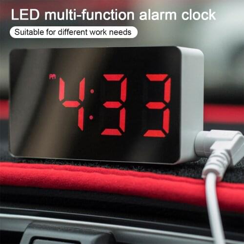 LED Mirror Alarm Clock Mini Digital Snooze Table Clock Electronic Desktop Clock USB Charging Digital Wake Up Mute Alarm Clock