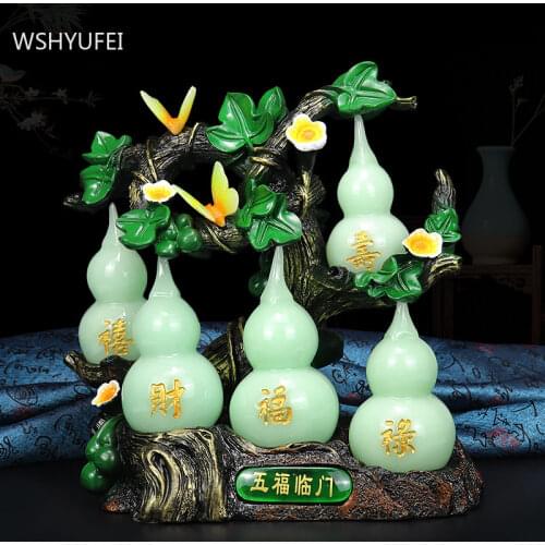 Chinese Resin Home Decoration Gourd Model Feng Shui Ornaments Living Room Lucky Fortune Accessories Office Desktop Decor Crafts