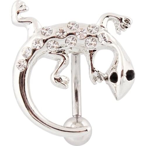 Navel rings upside down Piercing belly button rings fashion Gecko women body jewelry Wholesale 14G Surgical steel little Lizard