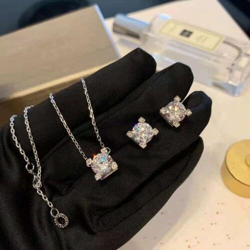 2021 Hot Brand Pure 925 Sterling Silver Jewelry Set For Women Wedding Jewelry Set Necklace Earrings Silver Set