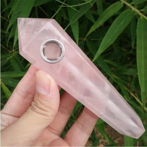 1 Natural Pink Rose Quartz Crystal Smoking Pipes Cigarette Pipe