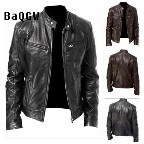 2021 Autumn Winter Mens PU Jacket Fashion Business Solid Color Zipper Pocket Male Moto&biker Jacket Warm Coats Plus Size S-5XL