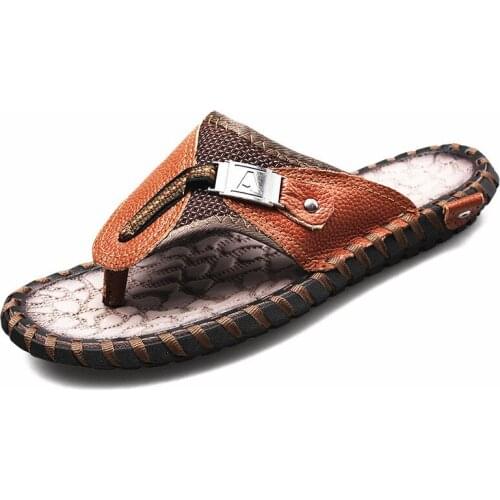 New Mens Flip Flops Summer Outdoor Sandals Leather Flip Flops Mens Leisure Trend Beach Flip Flops Men