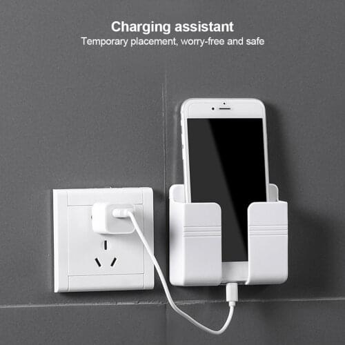 Wall Mounted Organizer Storage Box Remote Control Mounted Mobile Phone Plug Wall Holder Charging Multifunction Holder Stand