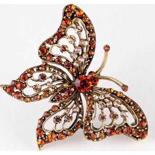 New Fashion Elegant Vintage Alloy Rhinestone Butterfly Brooches Pins Crystal Wedding Jewelry Women Costume Accessories XZ128