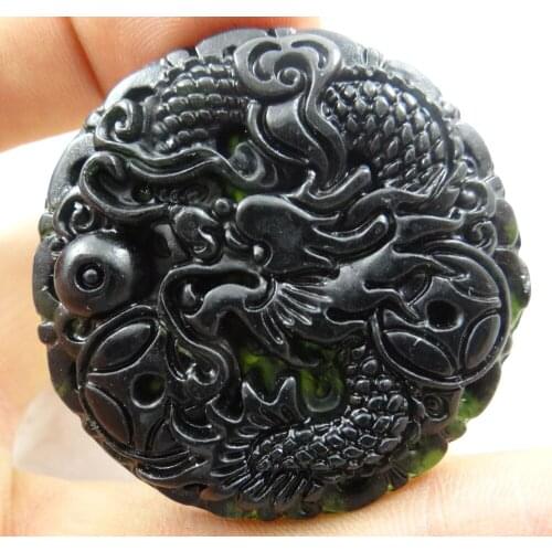 Natural stone Quartz crystal Turquoises Chinese black green hand-carved Dragon amulet pendant for diy Jewelry making necklace