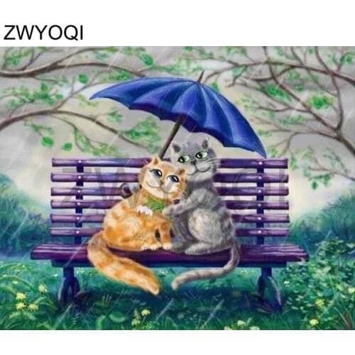 Full Round Diamond mosaic cat Couple Full Square Diamond painting Cross stitch umbrella Couple cat 5D DIY Diamond embroidery cat
