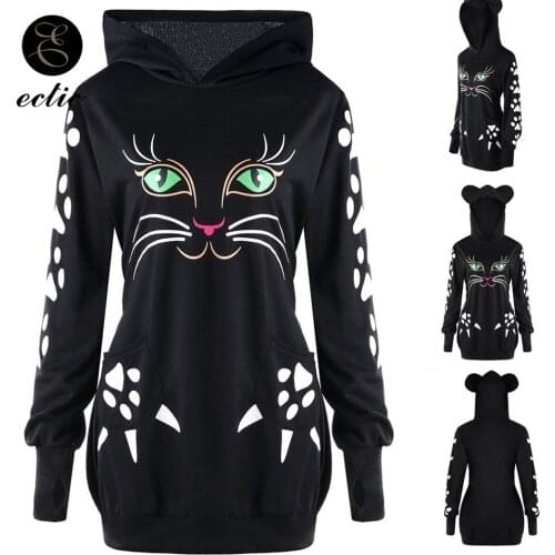 Sweatshirt Cat Pocket Plus Size Hoodies Women 5xl Poleron Mujer 2021 Kawaii Harajuku Paw Hoodie With Cat Ears Tunic Long Sleeve
