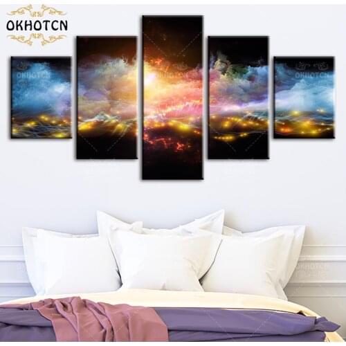 Vintage Abstract 5 Piece Canvas Painting Home Decoration Lightning In The Clouds Wall Art Picture Print Poster Living Room