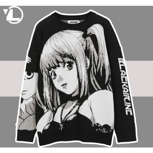 College Knitted Sweaters Men Women Cartoon Anime Girl Bear Pattern Loose Jumpers Hip Hop Streetwear Casual Knitwear Pullover New