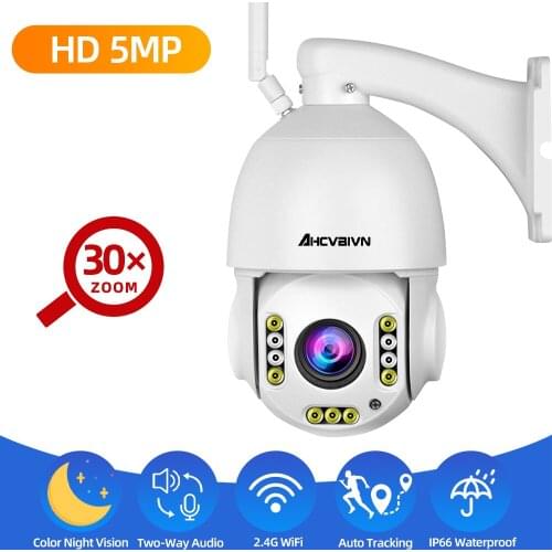 WIFI 5MP PTZ Camera Auto Tracking 2 Way Audio Outdoor Waterproof 80M Colorful Night Vision Wireless Home Security Camera 1080P