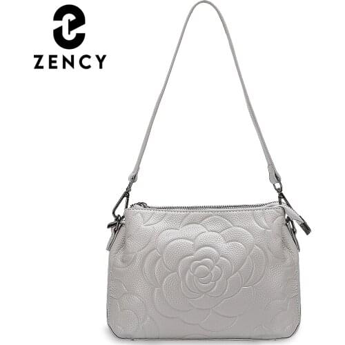 Zency Classic Elegant Pattern Genuine Leather Ladies Shoulder Bag Interior Slip Pocket High Quality Bag