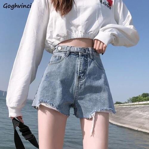 Denim Shorts Women Hole High-waist Slender Students High Street Retro Korean Style Fur-line Large Size XS-3XL Trendy Classic Hot